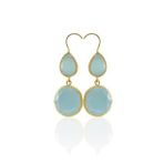 Kadir Jewellery 22 Ayar Altın Kaplama Kadın Taşlı Küpe -El İşçiliği Ve Hipoalerjenik Küpe (Açık Mavi)