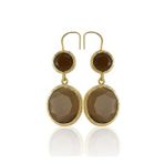 Kadir Jewellery 22 Ayar Altın Kaplama Kadın Taşlı Küpe -El İşçiliği Ve Hipoalerjenik Küpe (Kahverengi)