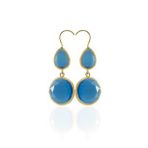 Kadir Jewellery 22 Ayar Altın Kaplama Kadın Taşlı Küpe -El İşçiliği Ve Hipoalerjenik Küpe (Koyu Mavi)