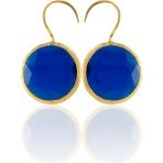 Kadir Jewellery 22 Ayar Altın Kaplama Kadın Taşlı Küpe -El Işçiliği ve Hipoalerjenik Küpe - Parlement Mavisi