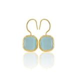 Kadir Jewellery 22 Ayar Altın Kaplama Kare Taşlı Küpe -El İşçiliği Ve Hipoalerjenik Küpe (Açık Mavi)