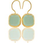 Kadir Jewellery 22 Ayar Altın Kaplama Kare Taşlı Küpe -El İşçiliği Ve Hipoalerjenik Küpe (Açık Yeşil)