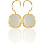 Kadir Jewellery 22 Ayar Altın Kaplama Kare Taşlı Küpe -El İşçiliği Ve Hipoalerjenik Küpe (Beyaz)