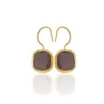 Kadir Jewellery 22 Ayar Altın Kaplama Kare Taşlı Küpe -El İşçiliği Ve Hipoalerjenik Küpe (Bordo)