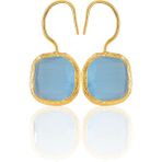 Kadir Jewellery 22 Ayar Altın Kaplama Kare Taşlı Küpe -El Işçiliği ve Hipoalerjenik Küpe - Çivit