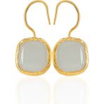 Kadir Jewellery 22 Ayar Altın Kaplama Kare Taşlı Küpe -El İşçiliği Ve Hipoalerjenik Küpe (Gri)
