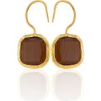 Kadir Jewellery 22 Ayar Altın Kaplama Kare Taşlı Küpe -El İşçiliği Ve Hipoalerjenik Küpe (Kahverengi)