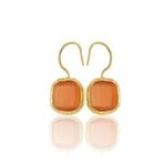 Kadir Jewellery 22 Ayar Altın Kaplama Kare Taşlı Küpe -El İşçiliği Ve Hipoalerjenik Küpe (Kırmızı)
