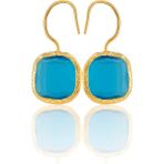 Kadir Jewellery 22 Ayar Altın Kaplama Kare Taşlı Küpe -El İşçiliği Ve Hipoalerjenik Küpe (Koyu Mavi)
