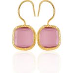 Kadir Jewellery 22 Ayar Altın Kaplama Kare Taşlı Küpe -El İşçiliği Ve Hipoalerjenik Küpe (Pembe)