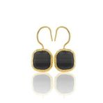 Kadir Jewellery 22 Ayar Altın Kaplama Kare Taşlı Küpe -El İşçiliği Ve Hipoalerjenik Küpe (Siyah)