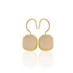 Kadir Jewellery 22 Ayar Altın Kaplama Kare Taşlı Küpe -El İşçiliği Ve Hipoalerjenik Küpe (Turuncu)