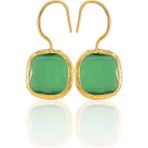 Kadir Jewellery 22 Ayar Altın Kaplama Kare Taşlı Küpe -El İşçiliği Ve Hipoalerjenik Küpe (Yeşil)