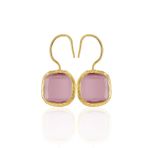 Kadir Jewellery 22 Ayar Altın Kaplama Kare Taşlı Küpe -El İşçiliği Ve Hipoalerjenik Küpe
