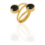 Kadir Jewellery 22 Ayar Altın Kaplama Zirkon Taşlı Ayarlanabilir Renkli Taşlı Yüzük (Siyah)