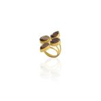Kadir Jewellery 22 Ayar Altın Kaplama Zirkon Taşlı Kadın Vintage Yüzük (Kahverengi)