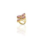 Kadir Jewellery 22 Ayar Altın Kaplama Zirkon Taşlı Kadın Vintage Yüzük (Pembe)