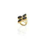 Kadir Jewellery 22 Ayar Altın Kaplama Zirkon Taşlı Kadın Vintage Yüzük (Siyah)