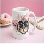 Kadorex Design Meow Kedi Tasarımlı Seramik Kupa – Sevimli ve Şık Kahve Bardağı - 1 Adet - 325 ml
