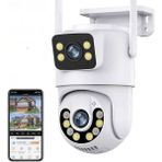 Kadraj 4K 8mp Çift Ekran Lens Wifi 2k Poz Kamera IP66 Su Geçirmez Otomatik Izleme Güvenlik Kamerası - Beyaz