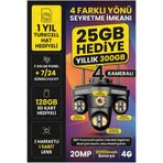 Kadraj Güneş Enerjili Kamera - 4 Kameralı - 300GB TURKCELL Yıllık Sim Kart Dahil + 128GB SD Kart + 2 Solar