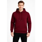 KaeLaurean Erkek Bordo 3 İplik Pamuklu Kapüşonlu Sweatshirt Basic Hoodie Kanguru Cepli