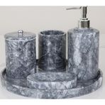 Kaelite Beşli Mermer Banyo Seti - Siyah & Gri