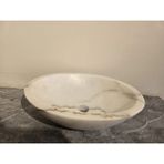 Kaelite Tezgah Üstü Doğal Mermer Evye - 40 cm Oval Tasarım Banyo Lavabosu - Beyaz - 40x31x12cm, 9cm derinlik