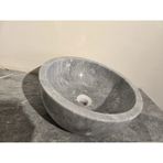 Kaelite Tezgah Üstü Yuvarlak Mermer Evye - 40 cm Modern Doğal Taş Banyo Lavabosu - Gri - 40x40x16cm, 12cm derinlik