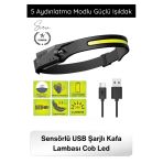 #Kafafeneri Sensörlü Usb Şarjlı Kafa Lambası Cob Led 5 Aydınlatma Modlu Güçlü Işıldak Dahili Pilli Ayarlanabilir Bantlı