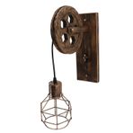 Kafes lambası Ile Vintage Endüstriyel Demir ağaç Ahşap Duvar lambası Ev Kafe Için Gölge, Giriş Sokağı Merdiven Kitchen Için Ayarlanabilir Asansör şerit Diski, Bronz Renkte Retro Duvar aydınlatması