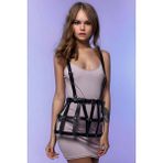 Kafes Tasarımlı Askılı Mini Elbise Üzeri Deri Harness - BRF1252 Mery Woman - Siyah