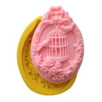 Kafes Ve Kuş Şekilli Çiçek Çerçeveli Silikon Pasta ve Seker Hamuru Kalibi 10x7x2 cm