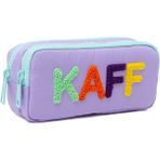 Kaff 01108 Mor Renk Yeşil Fermuarlı Su Geçirmez Bondit Kumaş Peluş Baskılı Çift Gözlü Kalemlik - 1 Adet