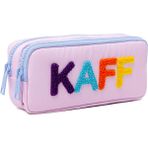 Kaff 01108 Pembe Renk Mavi Fermuarlı Su Geçirmez Bondit Kumaş Peluş Baskılı Çift Gözlü Kalemlik - Pembe - Mavi - 1 Adet