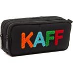 Kaff 01108 Siyah Su Geçirmez Bondit Kumaş Peluş Baskılı Çift Gözlü Kalemlik Kalem Kutusu