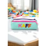 Kaff 01109 Mint Yeşil Üç Gözlü Renkli Fermuar Su Geçirmez Bondit Kumaş Peluş Baskıl Kalem Kutusu Kalemlik