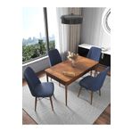 Kaffahome Fixed Barok 70x110 cm Mutfak Masası ve 4 Adet Lacivert Sandalye Takımı