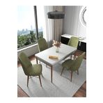 Kaffahome Fixed Beyaz 70x110 cm Mutfak Masası ve 4 Adet Haki Sandalye Takımı