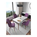 Kaffahome Fixed Beyaz 70x110 cm Mutfak Masası ve 4 Adet Mürdüm Sandalye Takımı