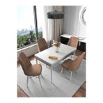 Kaffahome Fixed Raw Beyaz 70x110 cm Mutfak Masası ve 4 Adet Acı Kahve Sandalye Takımı