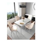 Kaffahome Fixed Raw Beyaz 70x110 cm Mutfak Masası ve 4 Adet Krem Sandalye Takımı