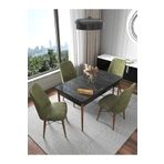 Kaffahome Fixed Serisi Siyah 70x110 Sabit Yemek Masası Mutfak Masası Masa Takımı 4 Haki Sandalyeli