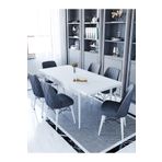 Kaffahome Ovo Raw Beyaz 80x130 cm Açılabilir Mutfak Masası ve 6 Adet Antrasit Sandalye Takımı