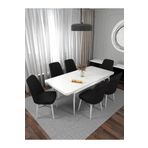 Kaffahome Riff 80x130 Aytaşı Suntalem Açılabilir Yemek Masası , Yemek Masası Takımı - 6 Siyah Sandalye