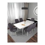 Kaffahome Riff Raw 80x130 cm Kapalı Açılabilir Beyaz 6 Adet Gri Sandalyeli Mutfak Masa Takımı