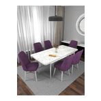 Kaffahome Riff Raw Carrara 80x130 Açılır Masa Yemek Masası Mutfak Masası Masa Takımı 6 Mürdüm Sandalyeli
