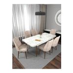 Kaffahome Riff Serisi Efes 80x130 Açılır Masa Yemek Masası Mutfak Masası Masa Takımı 6 Krem Sandalyeli