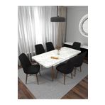 Kaffahome Riff Serisi Efes 80x130 Açılır Masa Yemek Masası Mutfak Masası Masa Takımı 6 Siyah Sandalyeli