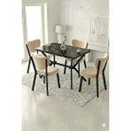 Kaffahome Vivo Serisi 70x110cm Bendir Mutfak Masası, Mutfak Masası Takımı, 4 Krem Sandalye
